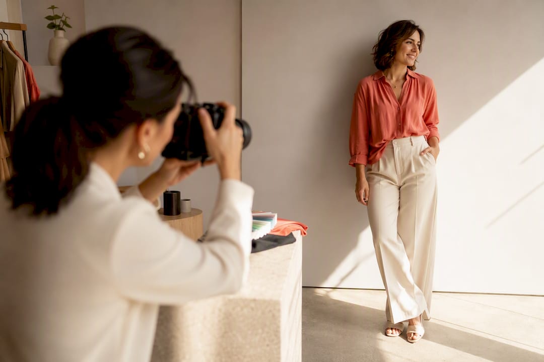Consultora tira fotos a cliente após a transformação de imagem